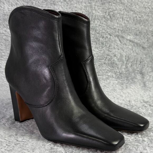 Franco Sarto Bayden Black Leather Boots Square Toe Booties Women's Size 7 M - Picture 1 of 7